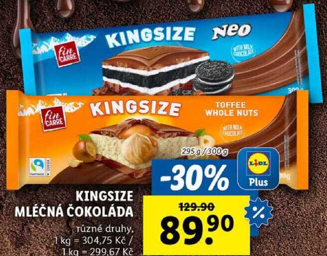 KINGSIZE MLÉČNÁ ČOKOLÁDA, 295 g/300 g
