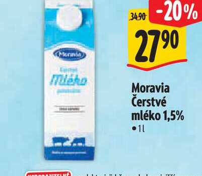  Moravia Čerstvé mléko 1,5% 1 l