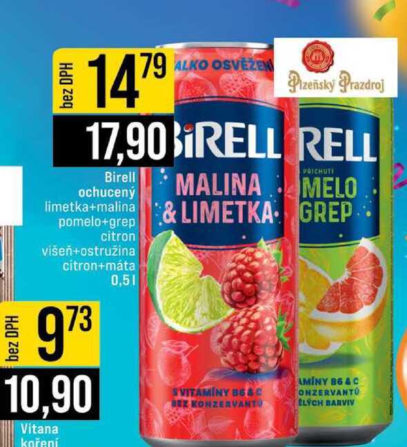Birell ochucený limetka+malina pomelo+grep citron višeň+ostružina citron+máta 0,5l
