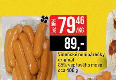 Vídeňské minipárečky original 85% vepřového masa cca 400 g 