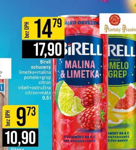 Birell MALINA limetka+malina pomelo+grep citron višeň+ostružina citron+máta 0,5l