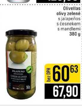 Olivellas olivy zelené sjalapeños s česnekem s mandlemi 380 g 