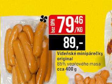 Videňské minipárečky original 85% vepřového masa cca 400 g 