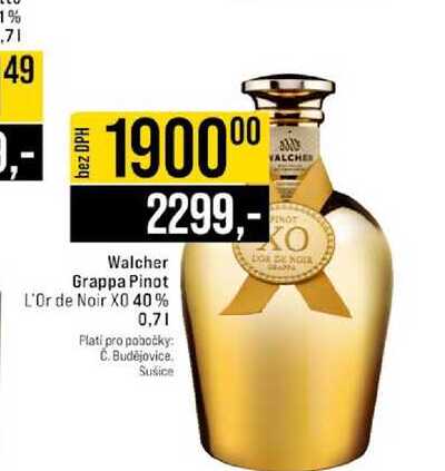Walcher Grappa Pinot L'Or de Noir XO 40% 0,7l