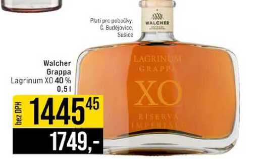 Walcher Grappa Lagrinum XO 40% 0,5l