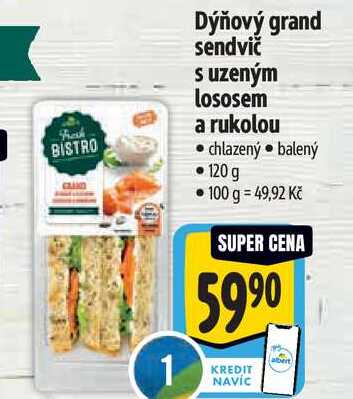 Dýňový grand sendvič s uzeným lososem a rukolou, 120 g