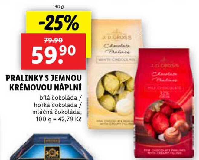 PRALINKY S JEMNOU KRÉMOVOU NÁPLNÍ, 140 g