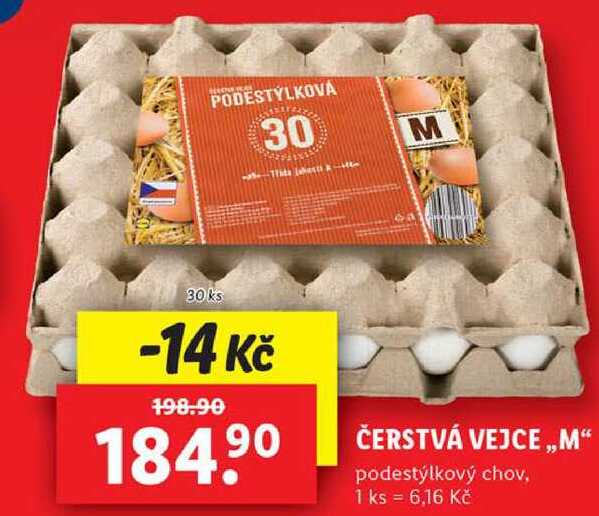 ČERSTVÁ VEJCE ,,M“ podestýlkový chov, 30 ks