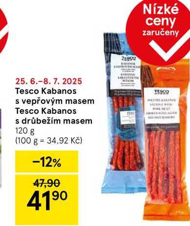 Tesco Kabanos s drůbežím masem, 120 g  