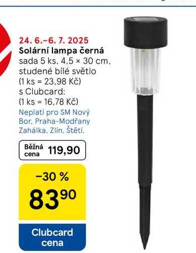 Solární lampa černá sada, 5 ks, 4.5 x 30 cm. studené bílé světlo 
