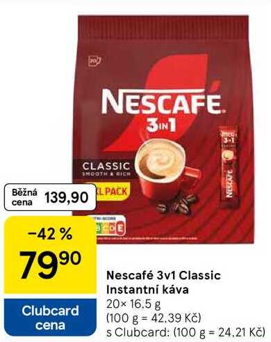 Nescafé 3v1 Classic Instantní káva, 20x 16.5 g 