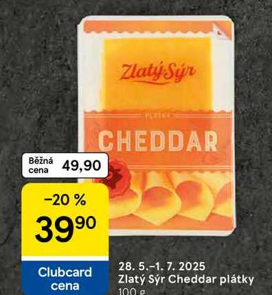 Zlatý sýr Cheddar plátky, 100 g