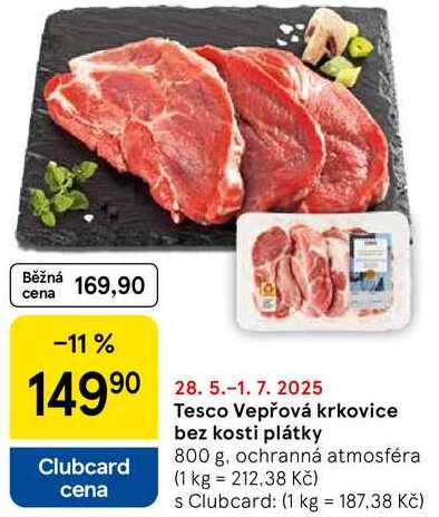 Tesco Vepřová krkovice bez kosti plátky, 800 g 