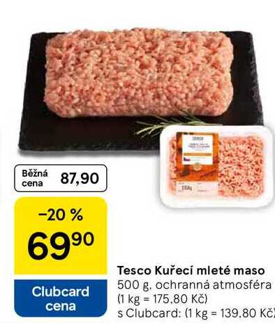 Tesco Kuřecí mleté maso, 500 g, ochranná atmosféra  