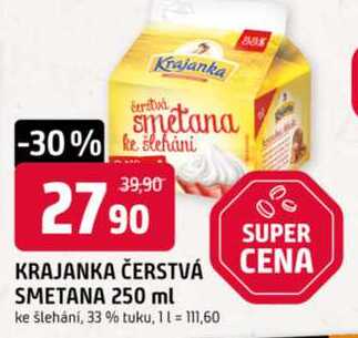 Krajanka Smetana ke šleháni 250 ml, 33% tuku
