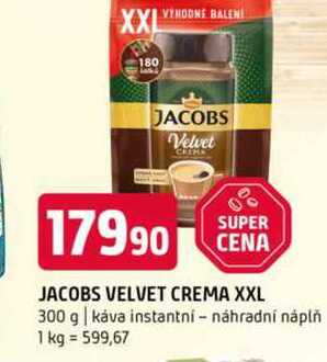 Jacobs velvet crema xxl 300 g káva instantní náhradní náplň 