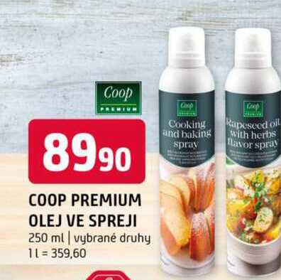 Coop premium olej ve spreji 250 ml vybrané druhy 
