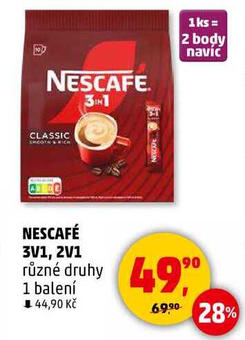 NESCAFÉ 3V1, 2V1 různé druhy, 1 balení  