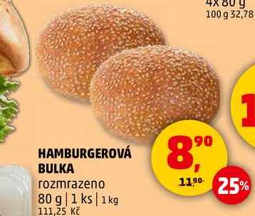 HAMBURGEROVÁ BULKA rozmrazeno, 80 g  