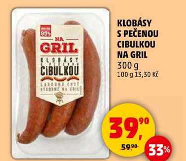 KLOBÁSY S PEČENOU CIBULKOU NA GRIL, 300 g 