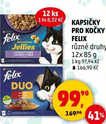 KAPSIČKY PRO KOČKY FELIX různé druhy, 12x 85 g 