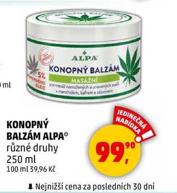 KONOPNÝ BALZÁM ALPA různé druhy, 250 ml