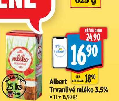  Albert Trvanlivé mléko 3,5% 1 l