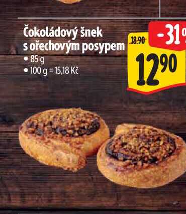 Čokoládový šnek s ořechovým posypem 85g  