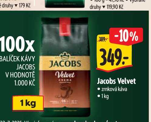  Jacobs Velvet zrnková káva 1 kg