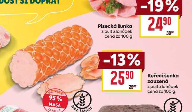 Kuřecí šunka zauzená z pultu lahůdek cena za 100 g 