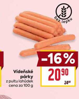 Vídeňské párky z pultu lahůdek cena za 100 g 