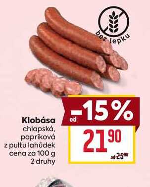 Klobása chlapská, papriková z pultu lahůdek cena za 100 g 