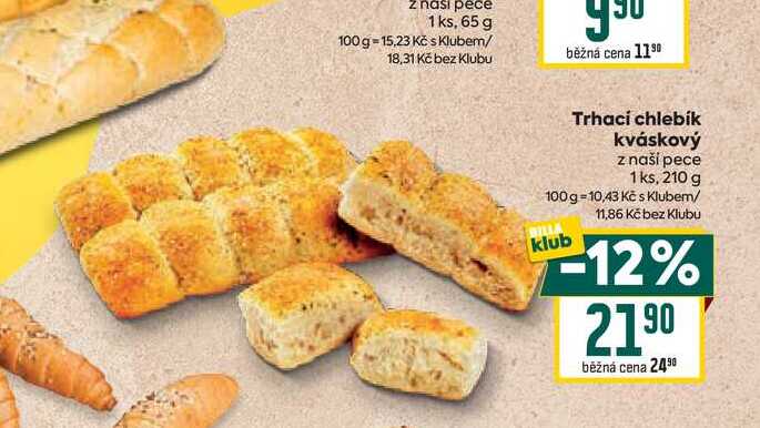 Trhací chlebík kváskový z naší pece 1 ks, 210 g 