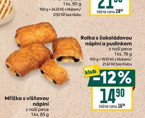 Rolka s čokoládovou náplní a pudinkem z naší pece 1ks, 78 g 