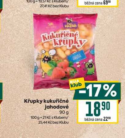Křupky kukuřičné jahodové 90 g 