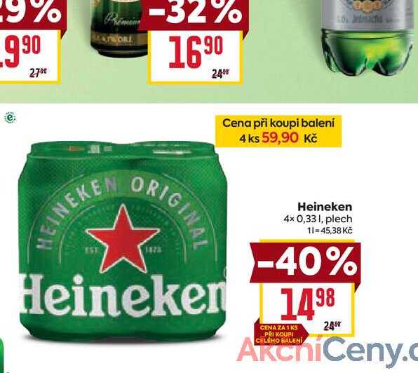 Heineken 4× 0,33 I, plech
