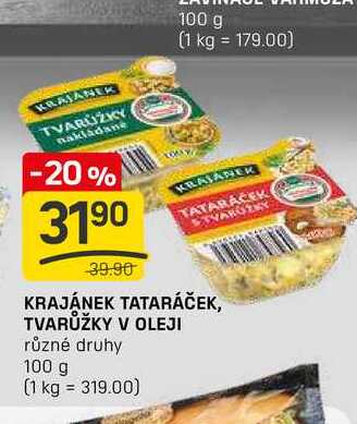 KRAJÁNEK TATARÁČEK, TVARŮŽKY V OLEJI různé druhy 100 g 