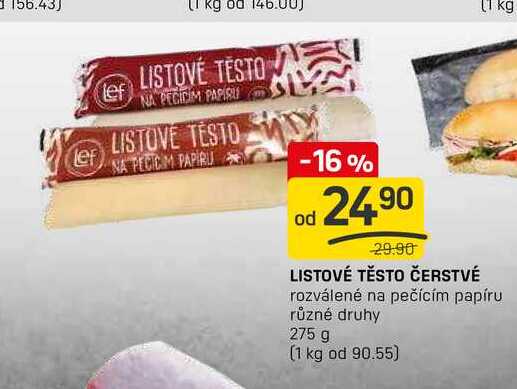 LISTOVÉ TĚSTO ČERSTVÉ rozválené na pečícím papíru různé druhy 275 g