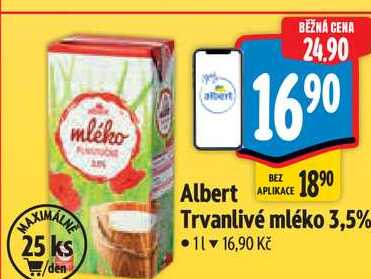 Albert Trvanlivé mléko 3,5%, 1 l