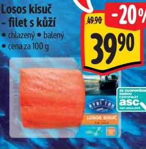 Losos kisuč - filet s kůží, cena za 100 g