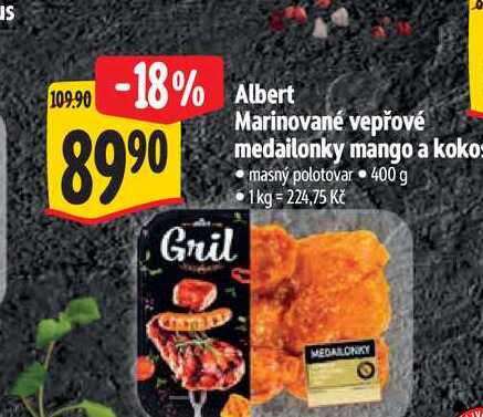  Albert  Marinované vepřové medailonky mango a kokos  400 g