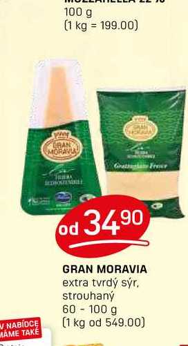 GRAN MORAVIA extra tvrdý sýr, strouhaný 60-100 g 