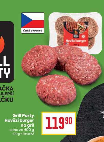 Grill Party Hovězí burger na gril cena za 400 g 