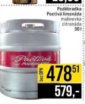 Poděbradka Poctivá limonáda malinovka citronáda 30l