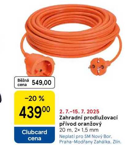 Zahradní prodlužovací přívod oranžový 20 m, 2x 1,5 mm 