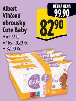 Albert Vlhčené ubrousky Cute Baby, 4x 72 ks  v akci