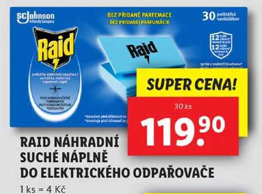 RAID NÁHRADNÍ SUCHÉ NÁPLNĚ DO ELEKTRICKÉHO ODPAŘOVAČE, 30 ks