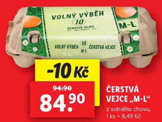 ČERSTVÁ VEJCE ,,M-L" z volného chovu, 10 ks