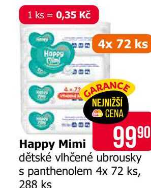 Happy Mimi dětské vlhčené ubrousky s panthenolem 4x 72 ks, 288 ks 