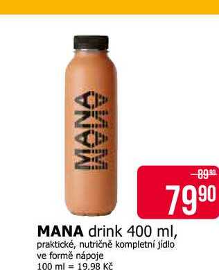 MANA drink 400 ml, praktické, nutričně kompletní jídlo ve formě nápoje 
